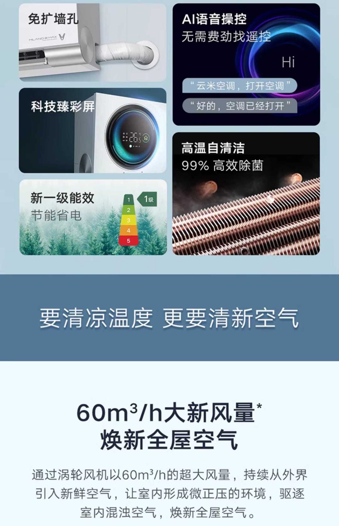 新风空调1.5匹新一级变频挂机家用(图4)