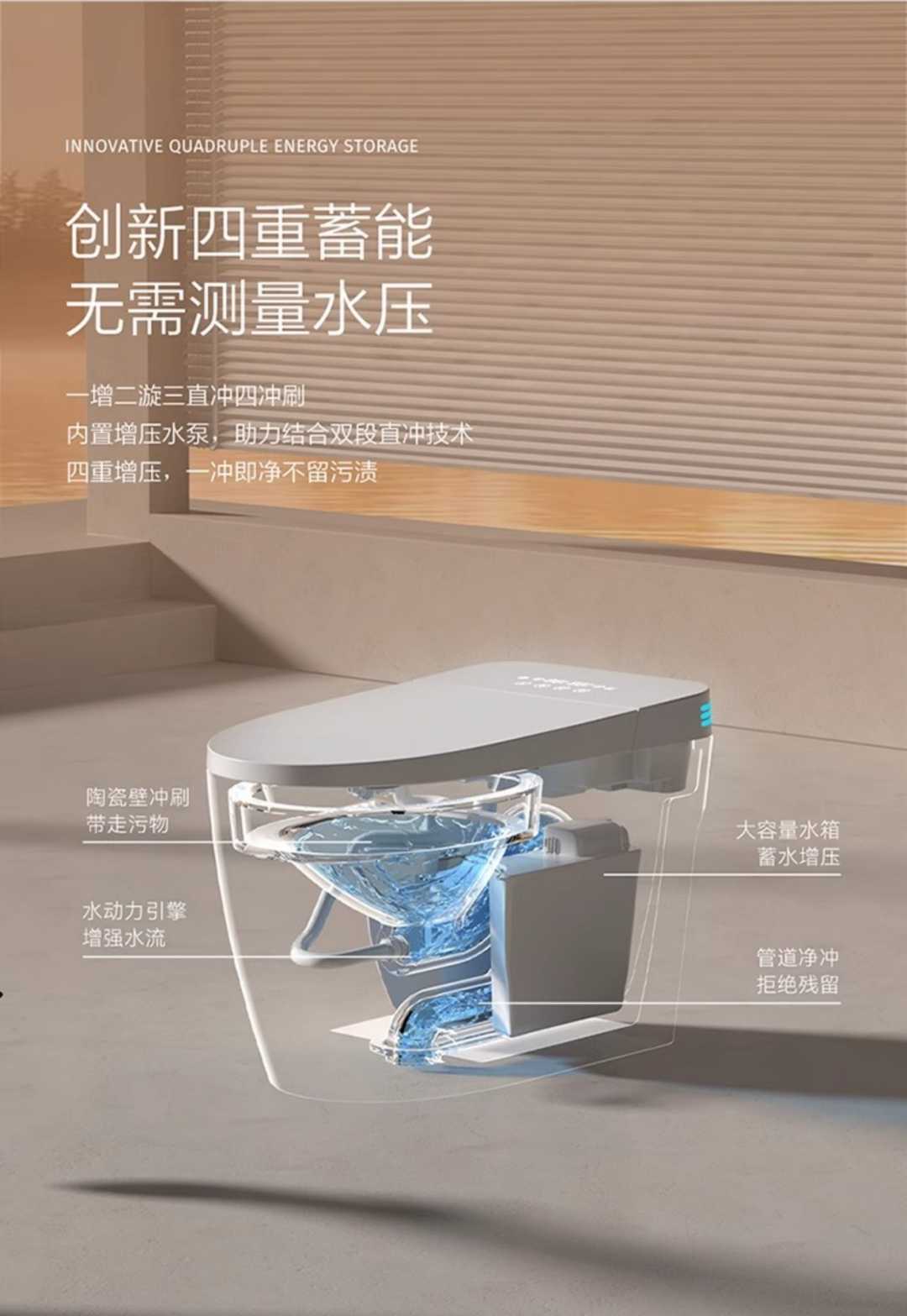 科勒智能马桶家用 【灰色高配版】内置水箱+自动覆盖 【无水压限制】400mm(图1)