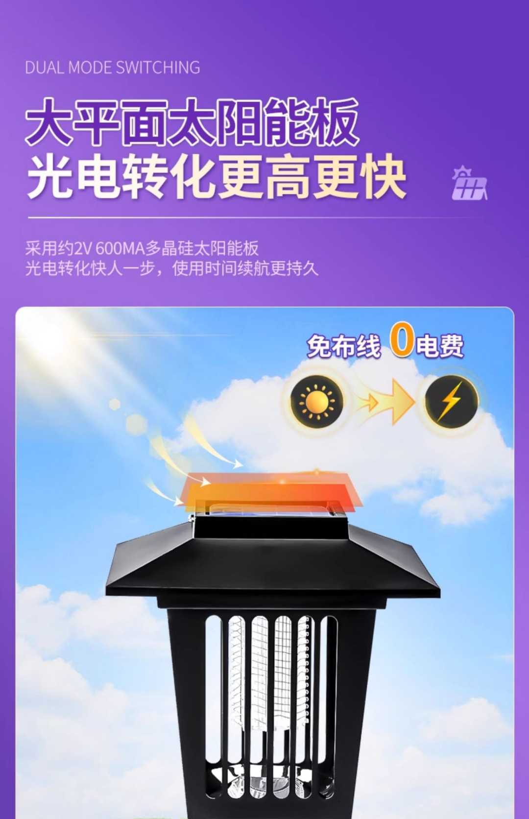 升级大号方形智能灭蚊灯【强力电击 360°全面灭蚊】+白光照明(图10)