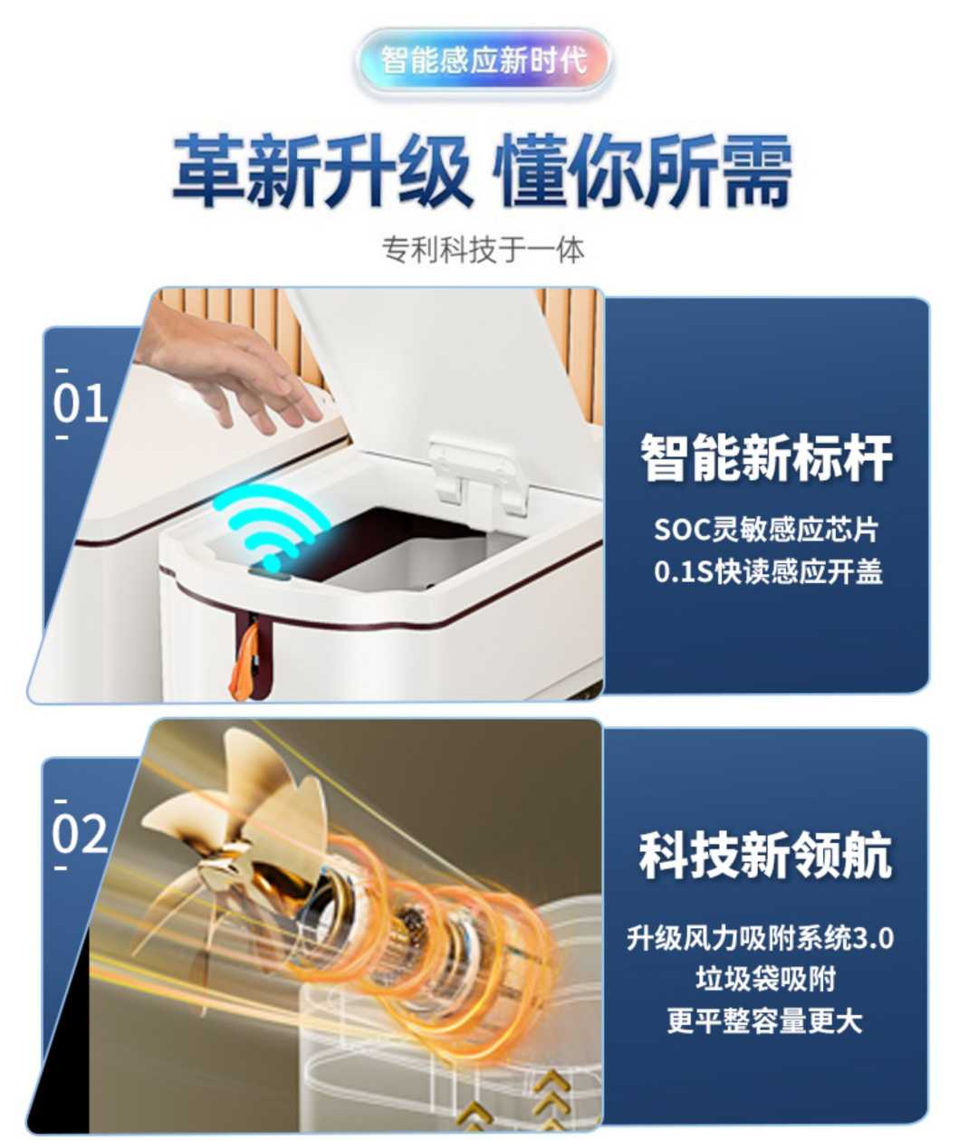 18L智能防水垃圾桶【蓝光+4模式感应+自吸套袋+提拉打包】赠30只逸拉袋(图2)