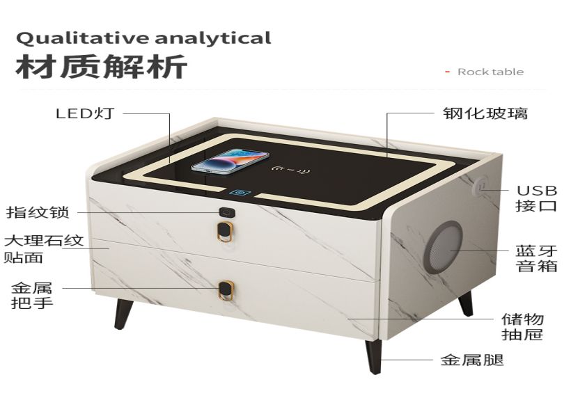 【灰色两屉】三色灯+无线充电+USB接口+指纹锁+蓝牙音箱(图16)