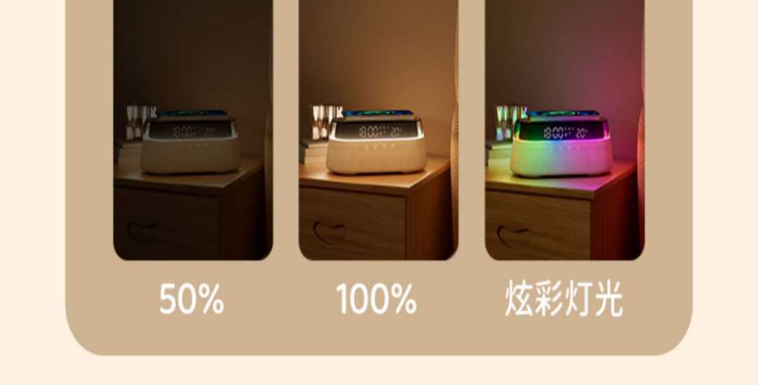米黄色【蓝牙音箱/无线充/温馨夜灯/定时闹钟/温度显示】(图5)