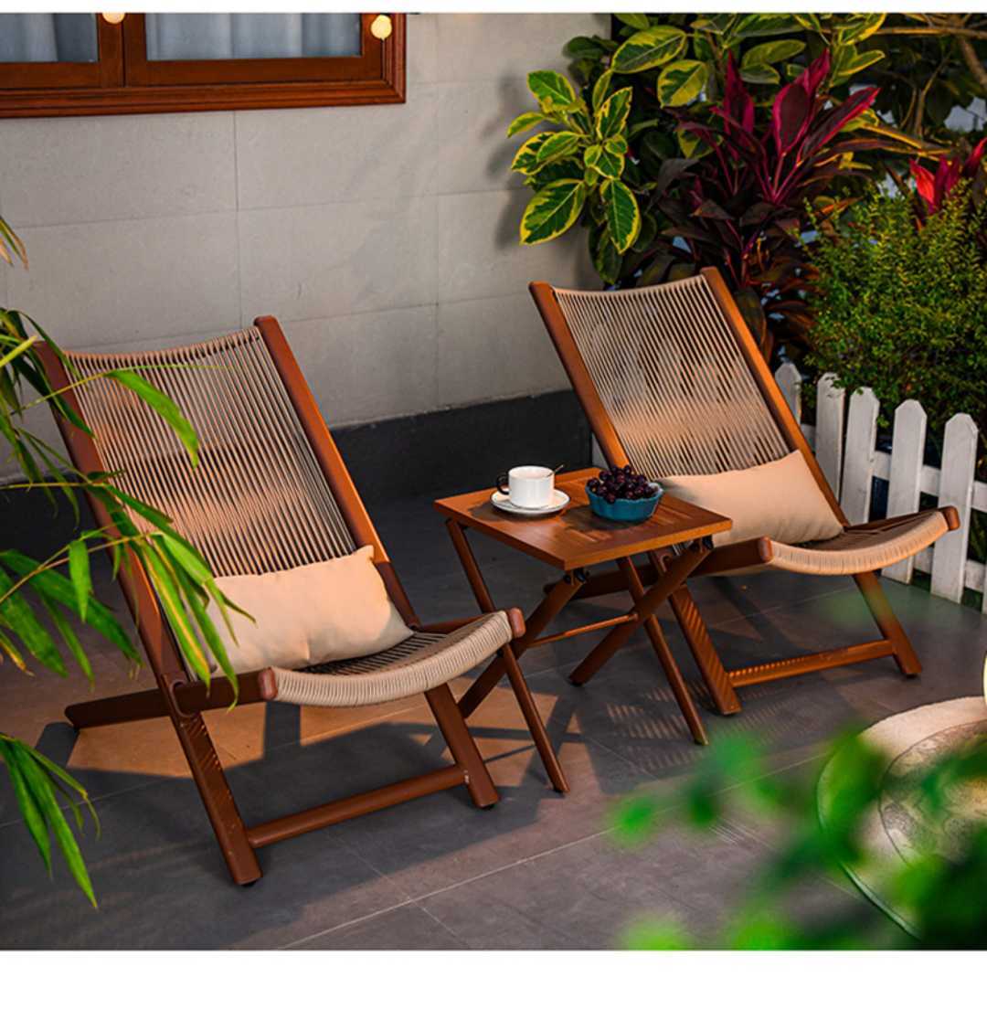 外藤椅三件套休闲露天北欧小茶几一桌二椅阳台庭院躺椅茶桌(图4)